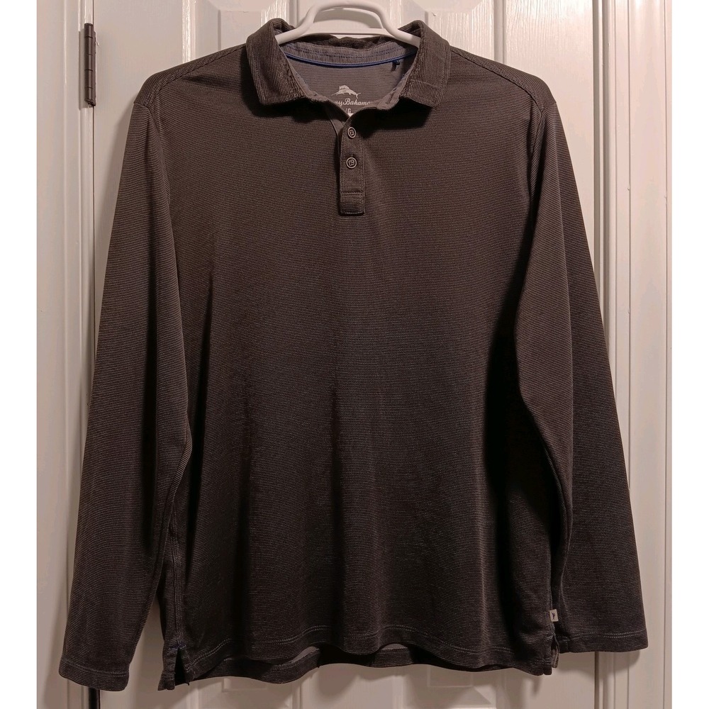 Tommy Bahama Men's LG Long Sleeve Shirt Black/Grey Modern Fit, Tencel Pullover